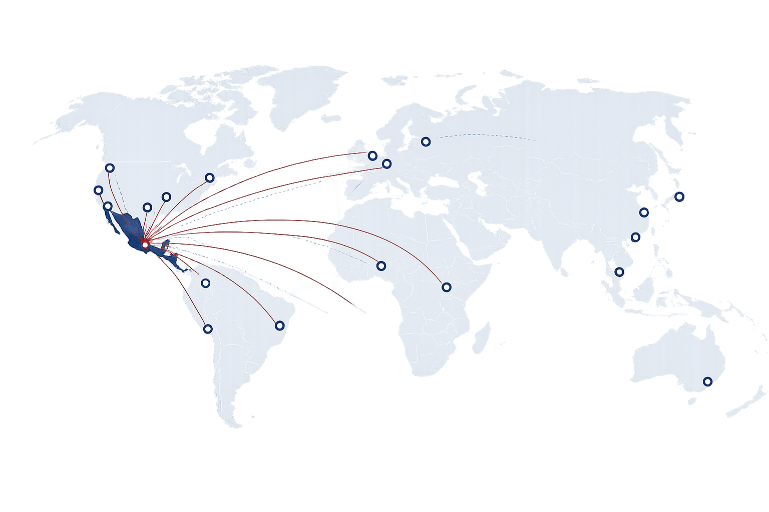 Mapa de la red de rutas y conexiones de Aeroméxico